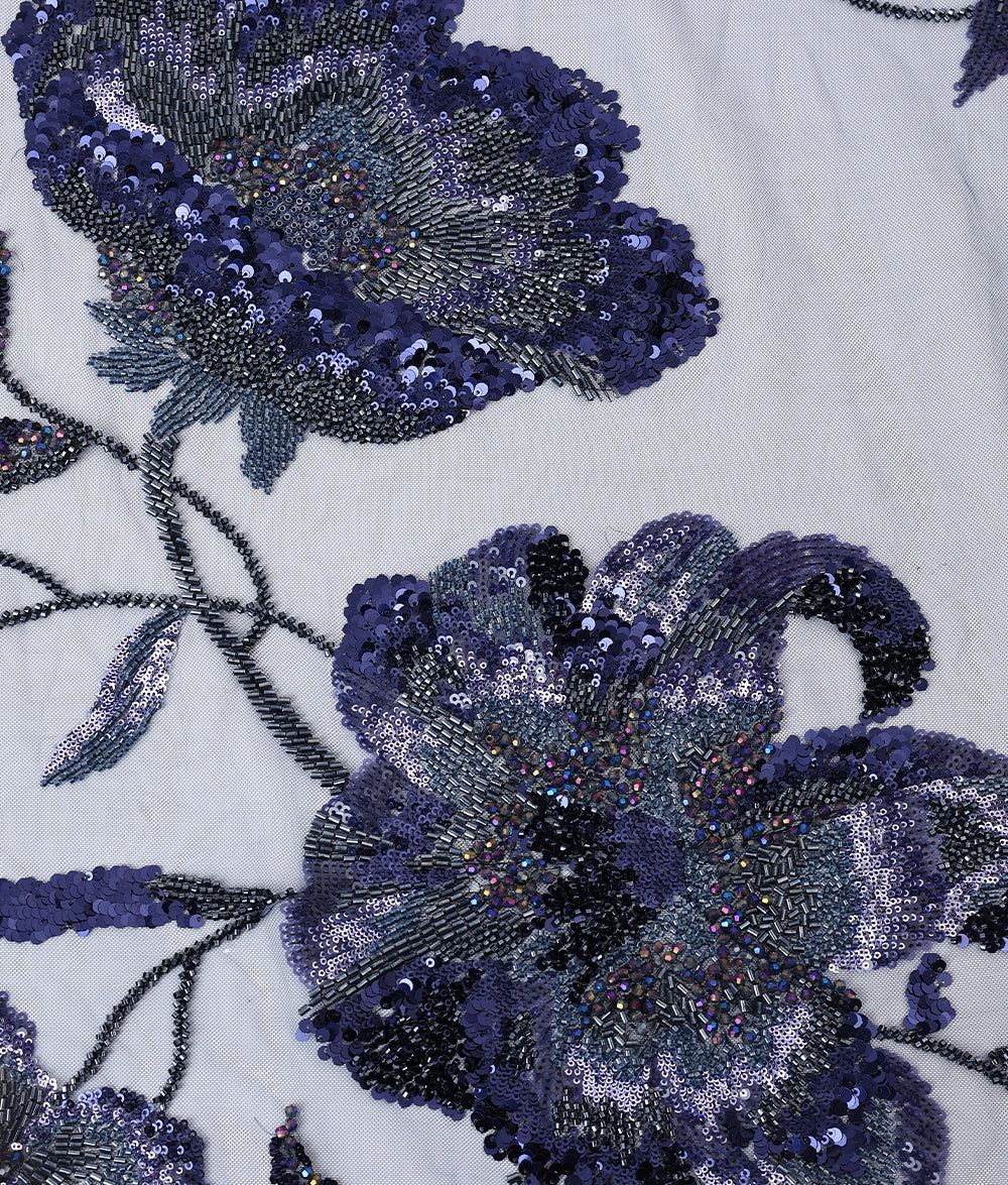 Net Embroidered Floral Cut-Bead & Sequin Fabric
