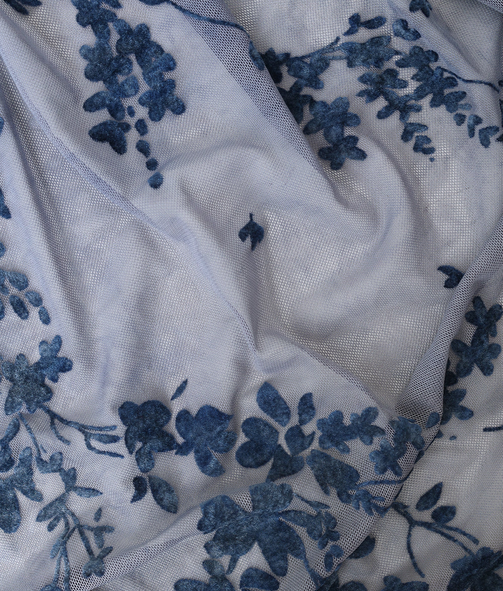 Stretch Net Velvet Floral Appliqué Embroidery Fabric