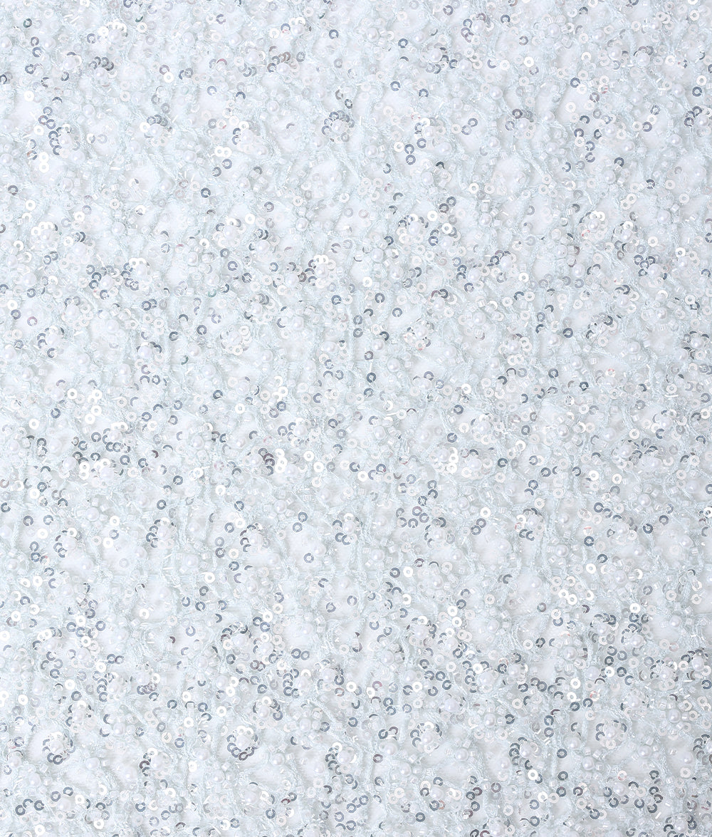 Net Thread-Web Interlinked Pearl Bead and Sequin Embroidery Fabric