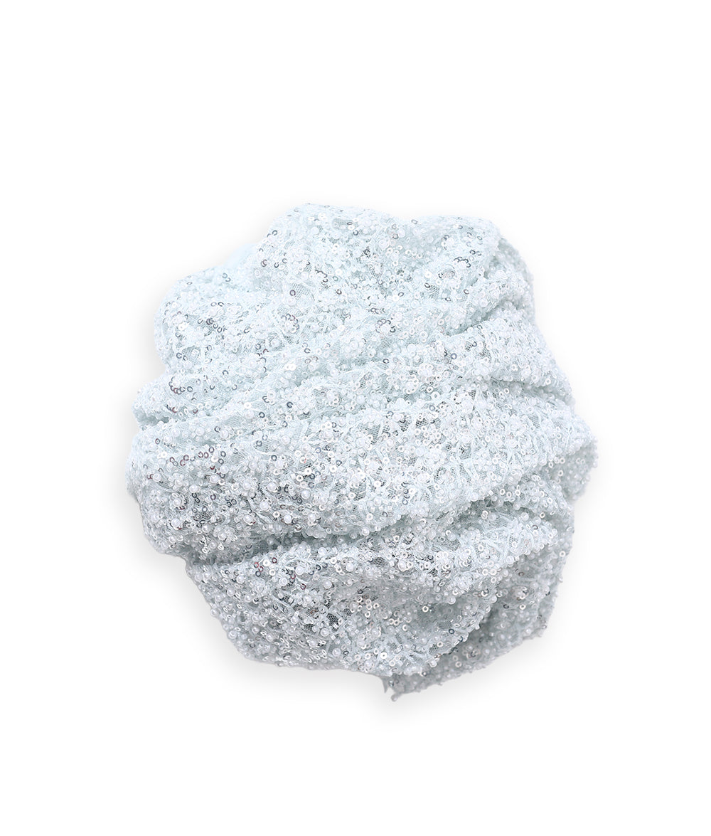 Net Thread-Web Interlinked Pearl Bead and Sequin Embroidery Fabric