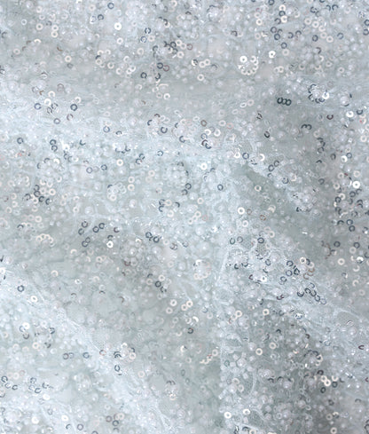 Net Thread-Web Interlinked Pearl Bead and Sequin Embroidery Fabric
