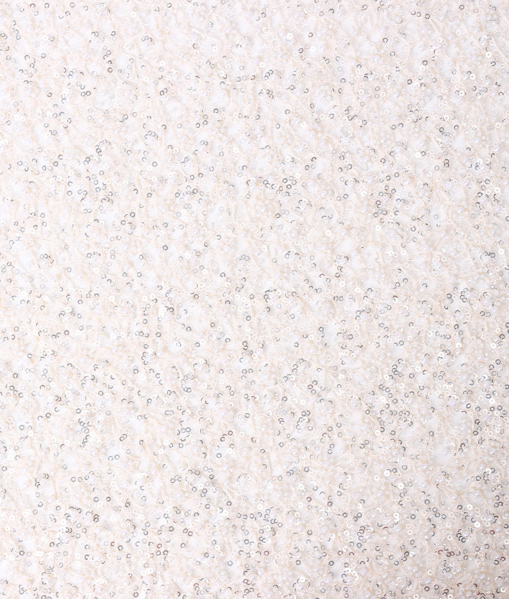 Net Thread-Web Interlinked Pearl Bead and Sequin Embroidery Fabric