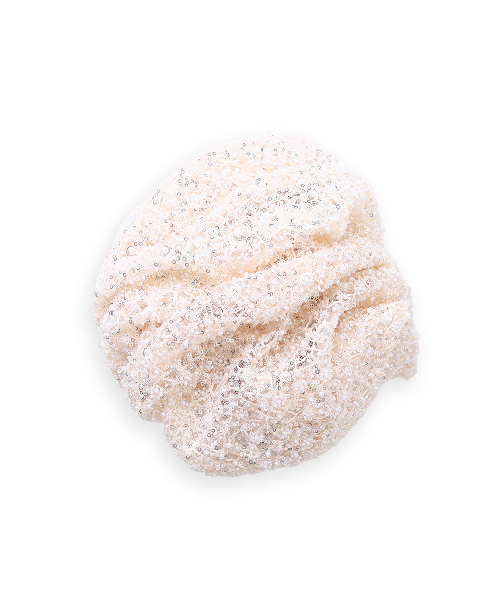 Net Thread-Web Interlinked Pearl Bead and Sequin Embroidery Fabric