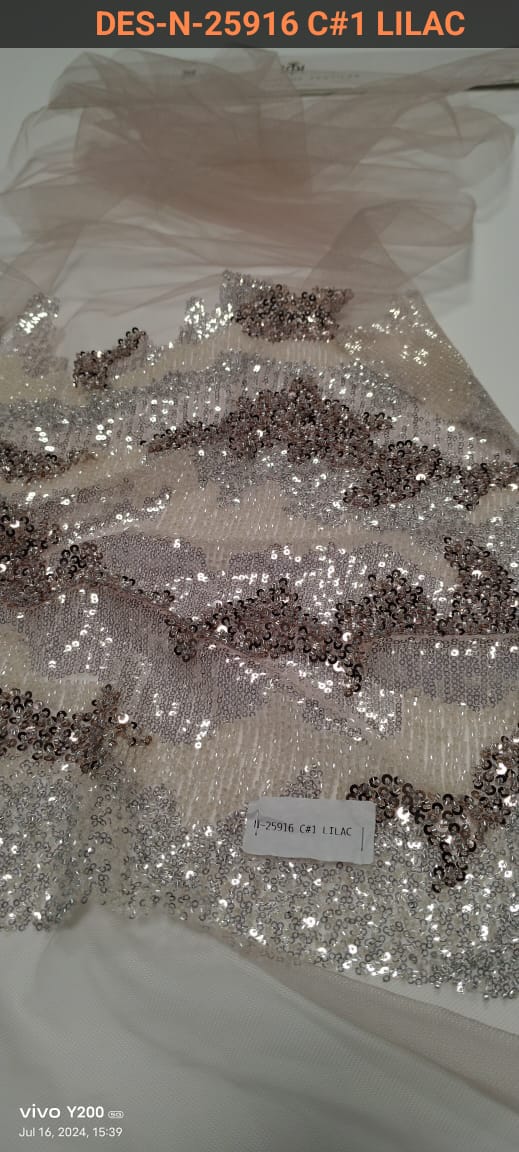 Tiara Sequins and Beads Embroidery Fabric (N-25916)