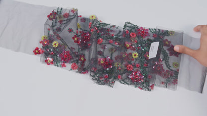 Net Beaded Sequin Floral Vine Embroidery Fabric